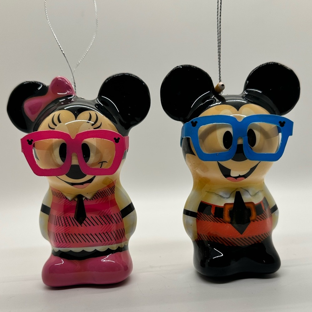 Mickey And Minnie Nerd Vinylmation Ornaments‎ EUC!